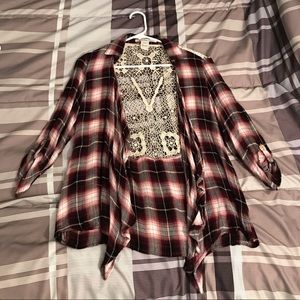 Maroon & Pink Plaid Shirt Shrug